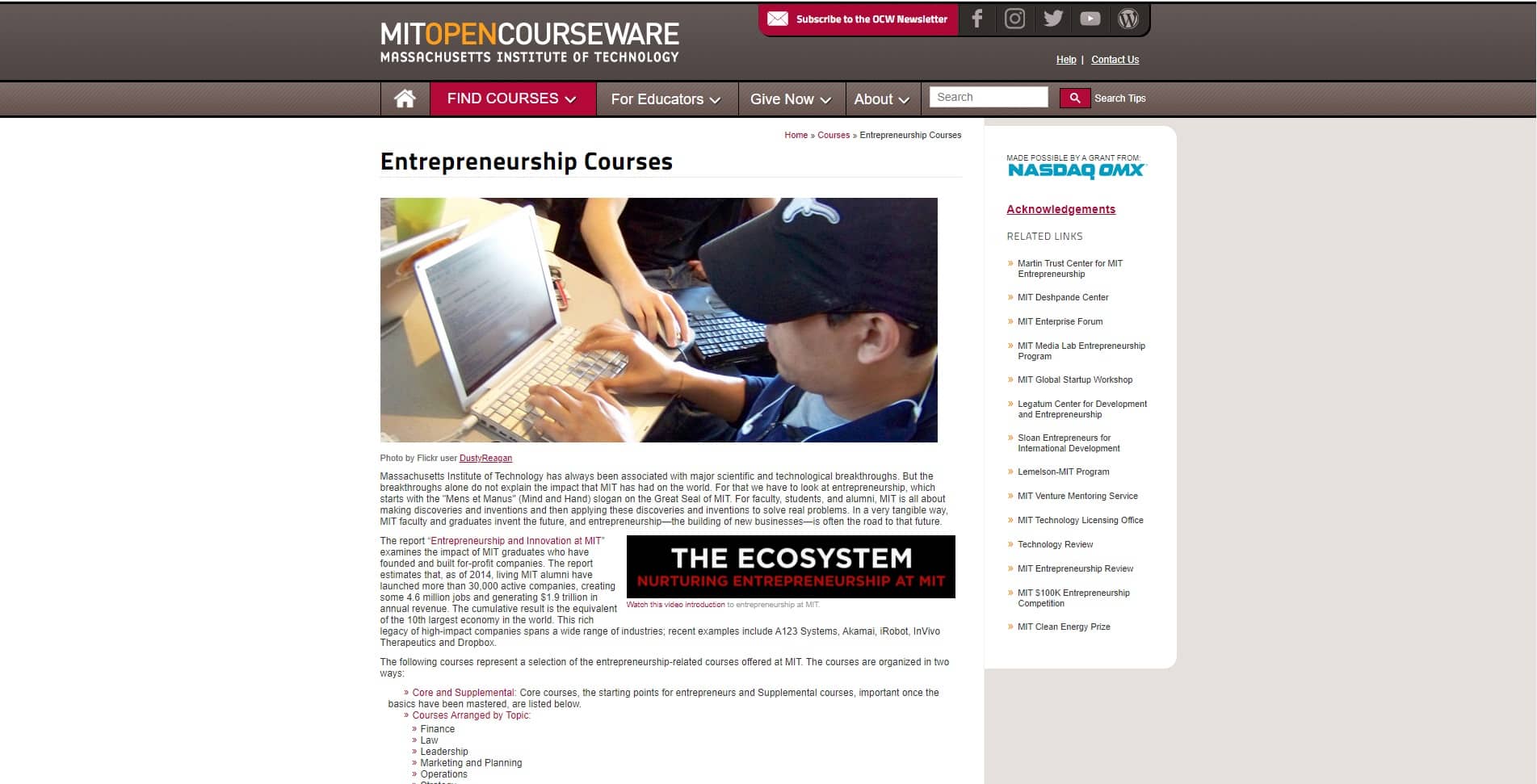 Online Courseware By M.I.T Learn Entrepreneurship Lessons Online