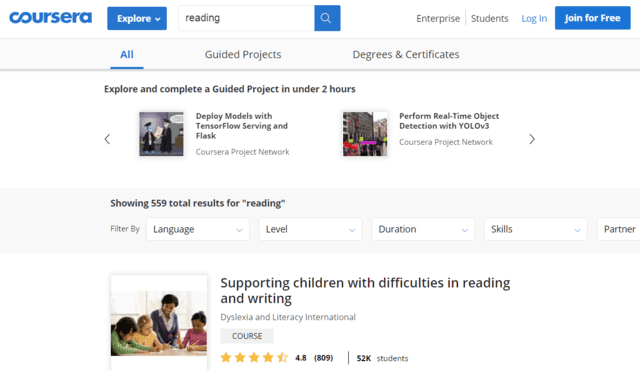 coursera learn reading lessons online