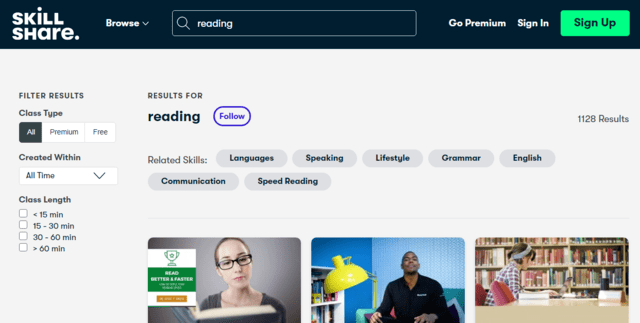 skillshare learn reading lessons online