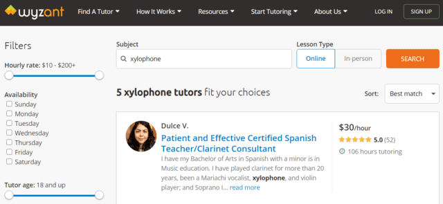 wyzant learn xylophone lessons online