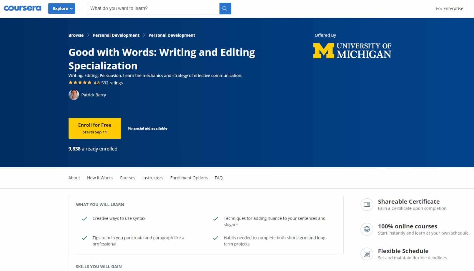 Coursera 3 Writing Lessons for Beginners