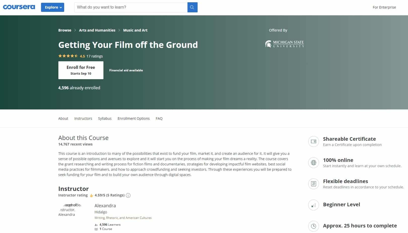 Coursera Filmmaking Lessons for Beginners