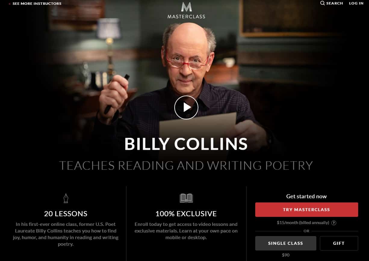 MasterClass Billy Collins Reading and Writing Poetry Lessons for Beginners