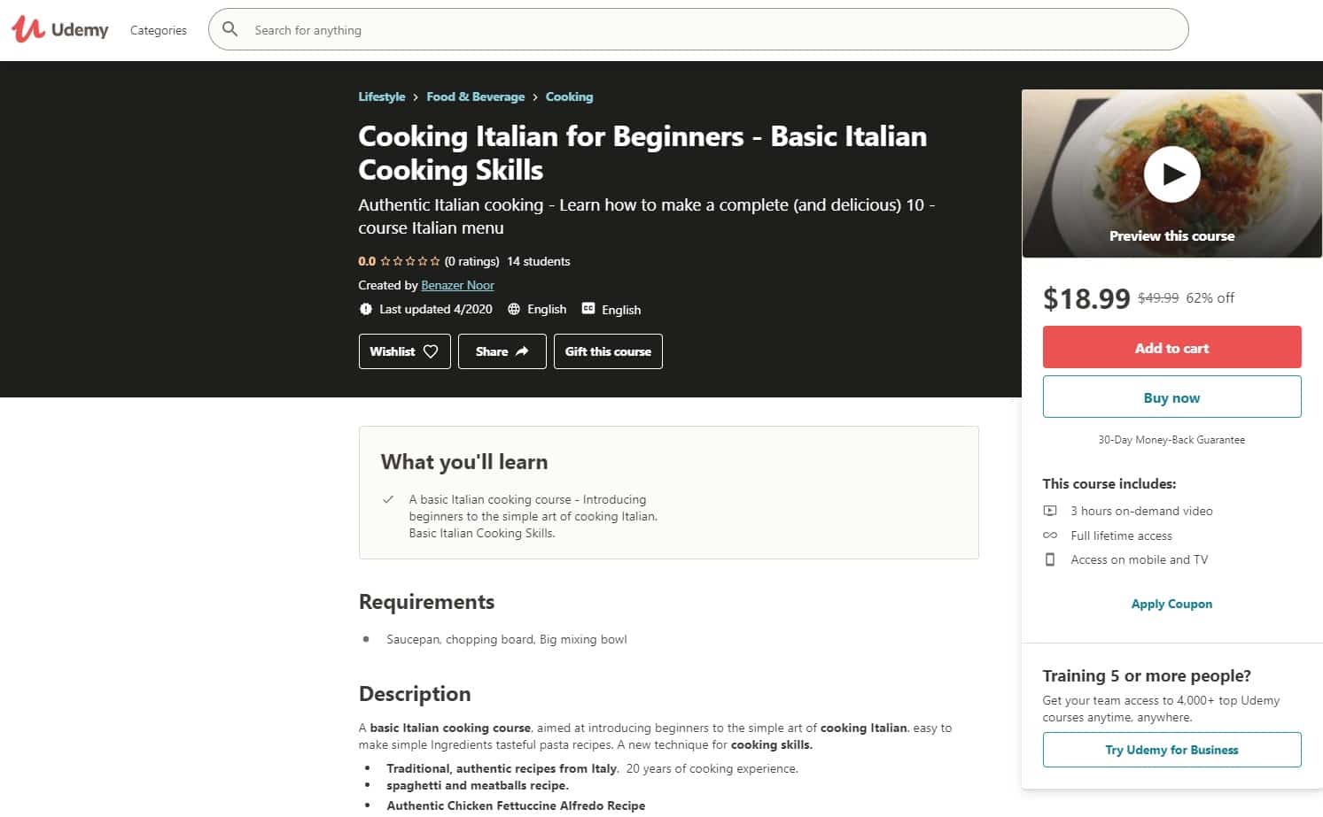 Udemy 3 Italian Cooking Lessons for Beginners