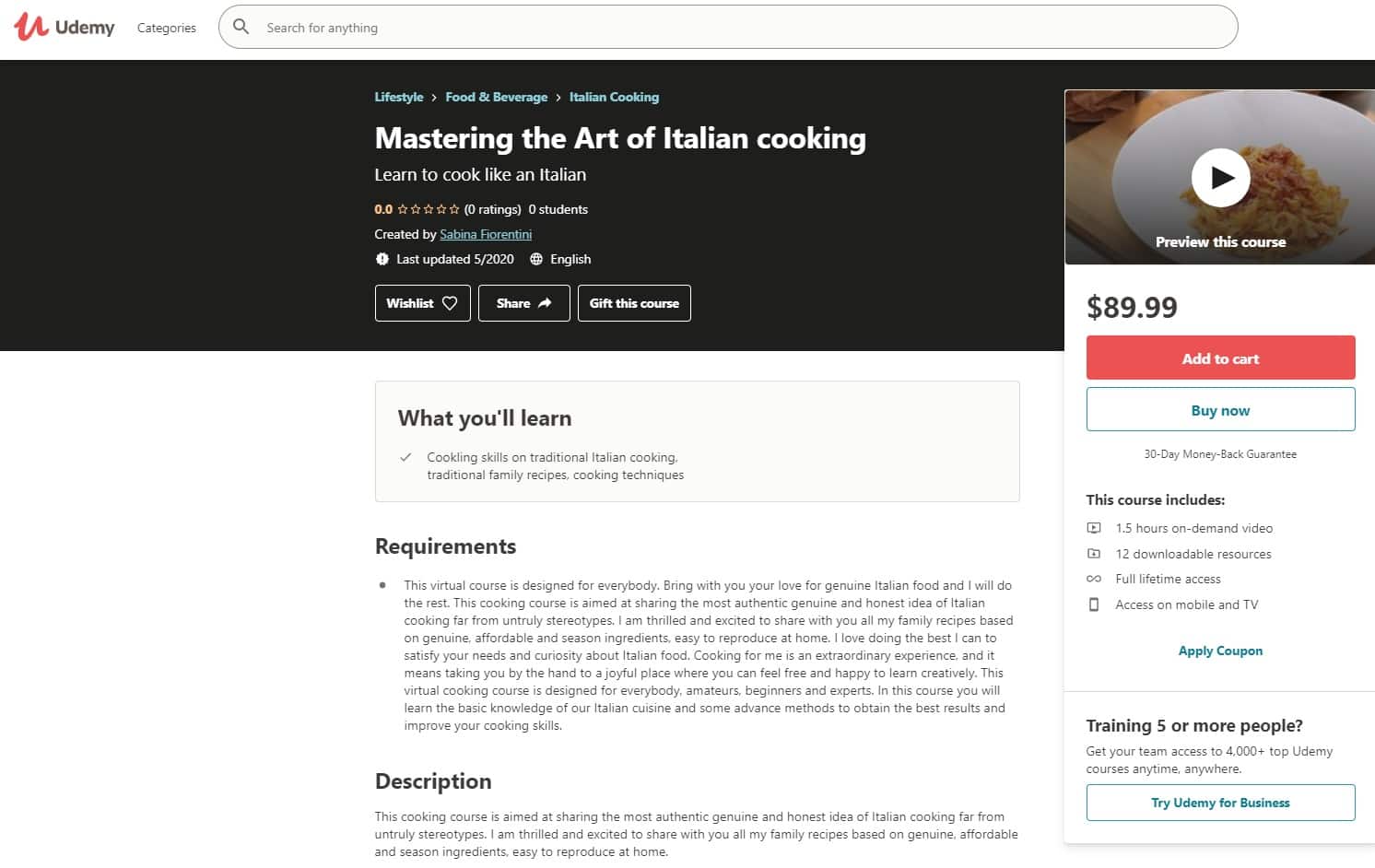 Udemy 5 Italian Cooking Lessons for Beginners