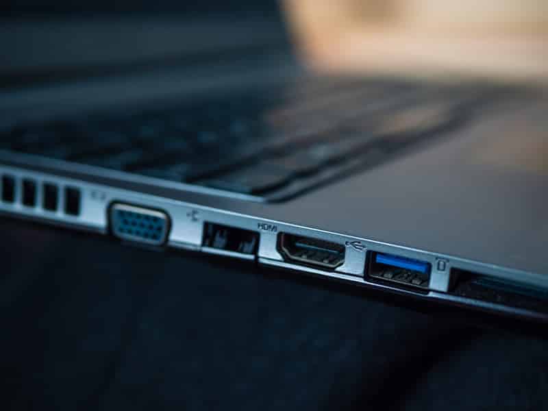 Selective focus shot of laptop ports