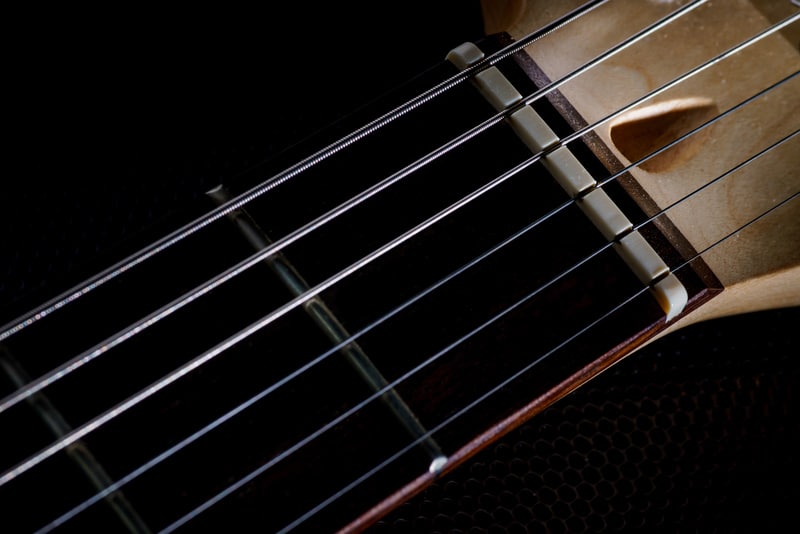 Closeup of nut guitar and finger board