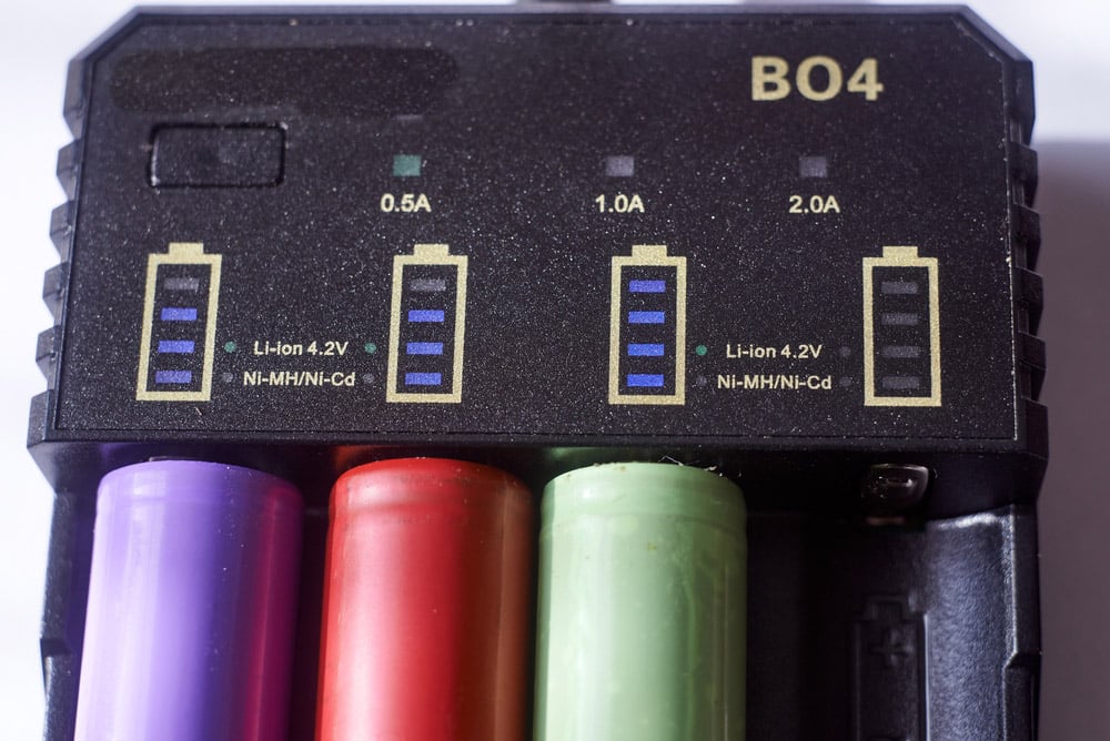 Three lithium-ion batteries charging